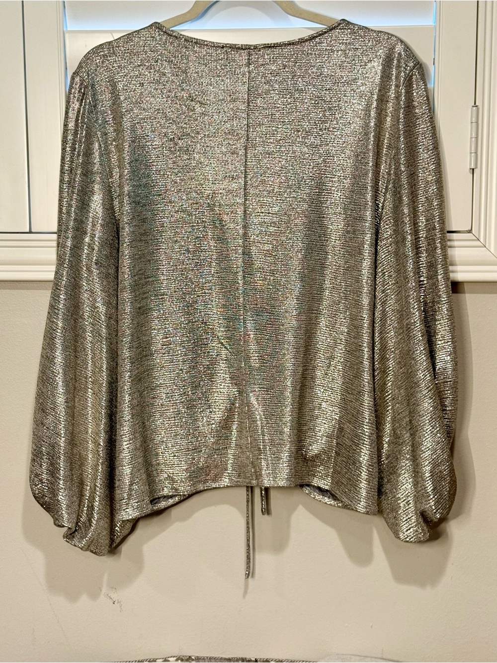 MSK Metallic Silver Ruched V-Neck Drawstring Top - Picture 3 of 5